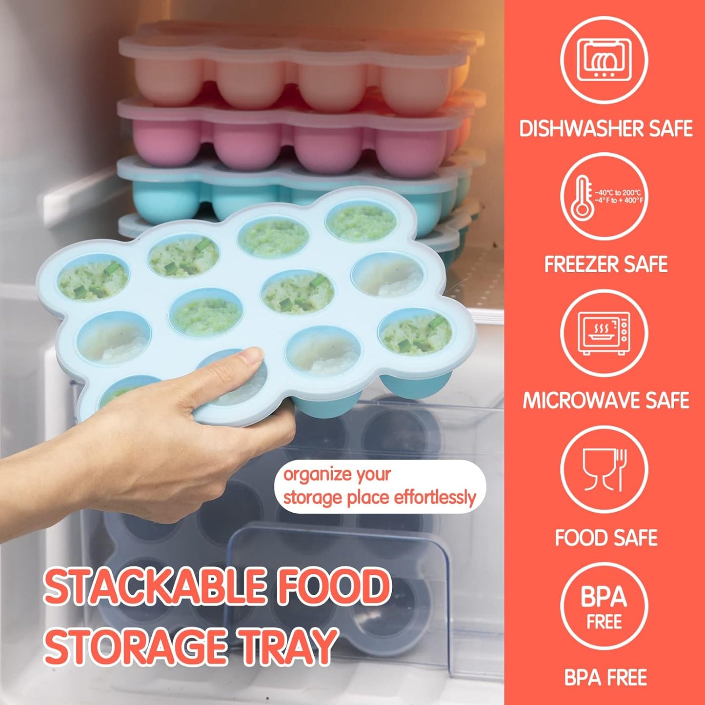 Baby Food Storage Container - 12 x 1.5oz Silicone Baby Food Freezer Tray with Silicone Lid, Perfect for Homemade Purees, Vegetables & Fruits - Gossamer Pink