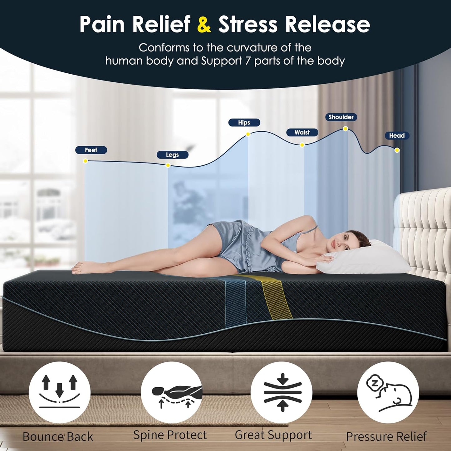 10 inch Queen Mattress Multi-Layer Memory Foam Mattress - Medium Firmness with Bamboo Charcoal & Green Tea Infusion