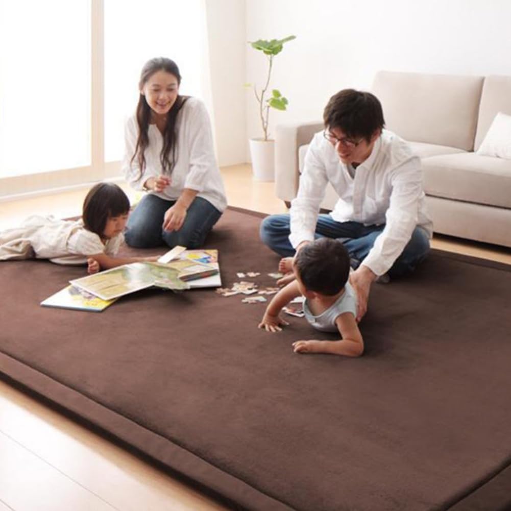 Loartee Coral Velvet Crawling Rug (5.0'x 6'8", Coffee) for Toddler Children Play Area Rug Yoga Mat Exercise Pad Carpet