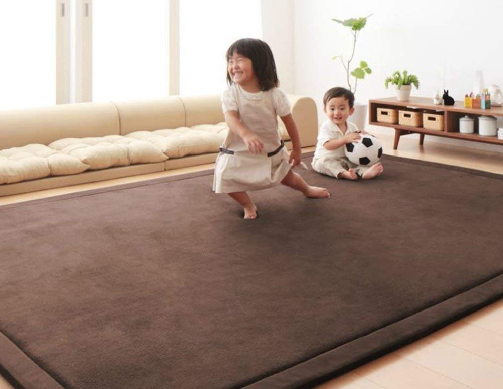 Loartee Coral Velvet Crawling Rug (5.0'x 6'8", Coffee) for Toddler Children Play Area Rug Yoga Mat Exercise Pad Carpet