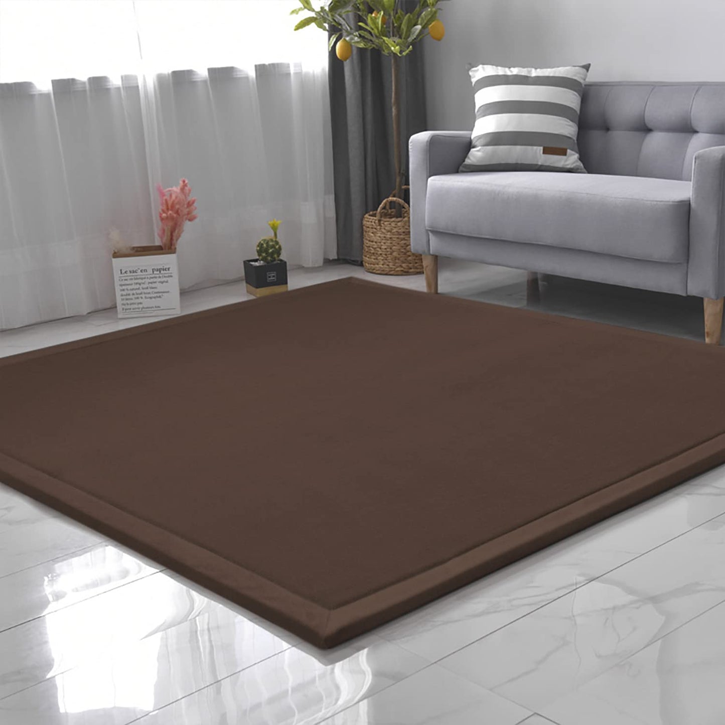 Loartee Coral Velvet Crawling Rug (4'11" X 4'11") for Toddlers - Coffee Area Rug Play Mat, Yoga Mat Exercise Pad, Carpet