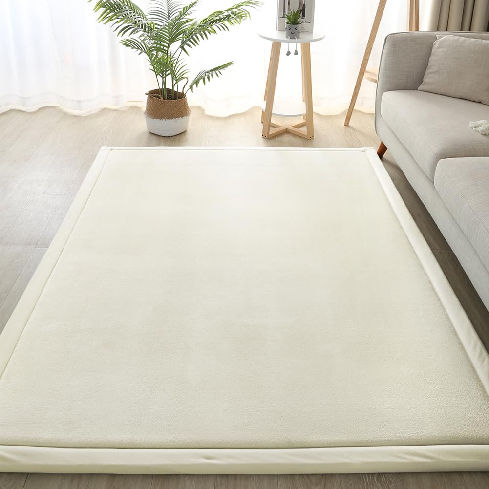 Loartee Coral Velvet Crawling Rugs & Area Rugs (6'7"x9'10", Beige) for Toddler Children's Play & Yoga Mat