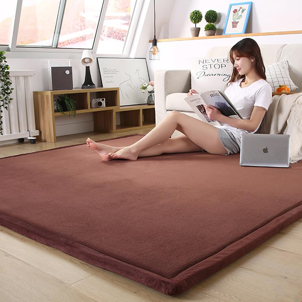 Loartee Coral Velvet Crawling Rug (5.0'x 6'8", Coffee) for Toddler Children Play Area Rug Yoga Mat Exercise Pad Carpet