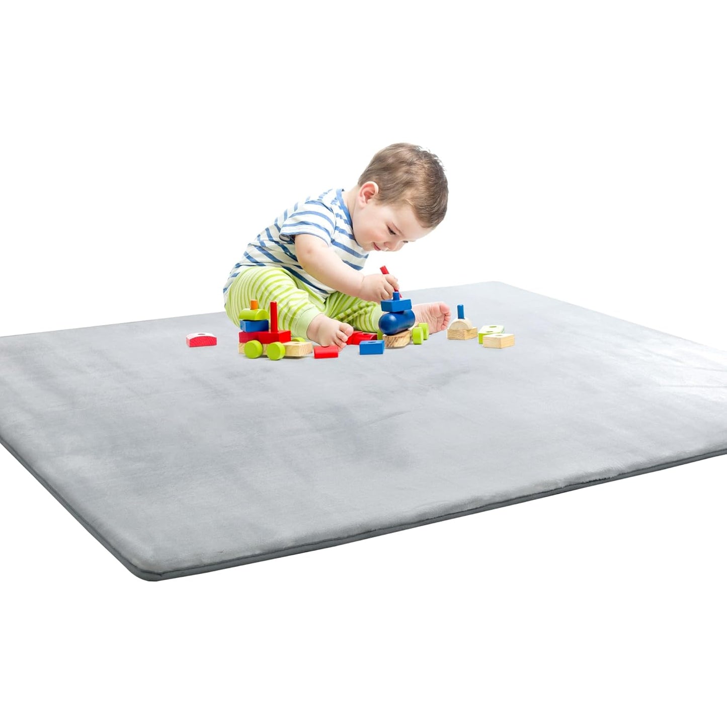 BALAPET Thick Memory Foam 47x47 Play Mat for Playpen, Super Soft Velvet Portable Baby Playpen Mat for Kids Toddler Crawling and Play, Non-Slip Bottom Playmat, Grey