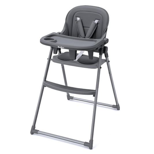 Foldable High Chair, High Chairs for Babies and Toddlers, Dining Chairs and Eating Chair with Adjustable Tray and 5 Point Harness for Infant, Gray