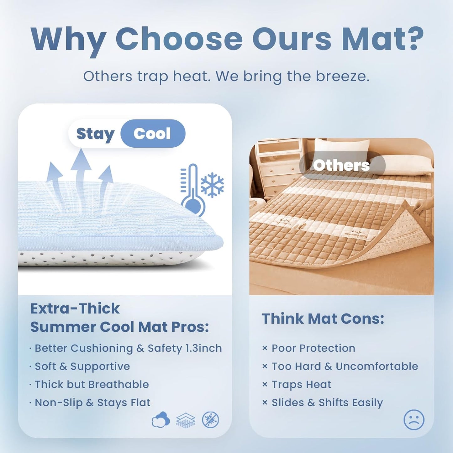 Baby Play Mat for Summer,1.3 Thick Memory Foam Cooling Floor Tummy Time Mat, Soft & Breathable, Non-Slip Rectangular for Toddlers’ Playtime & Rest(Light Blue,39"x59")