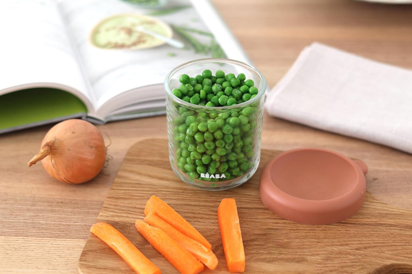 BEABA 8 oz Glass Baby Food Jars with Soft Silicone Air Tight Lids, Glass Storage Containers with Lids, Microwave and Freezer Safe Containers, Terracotta