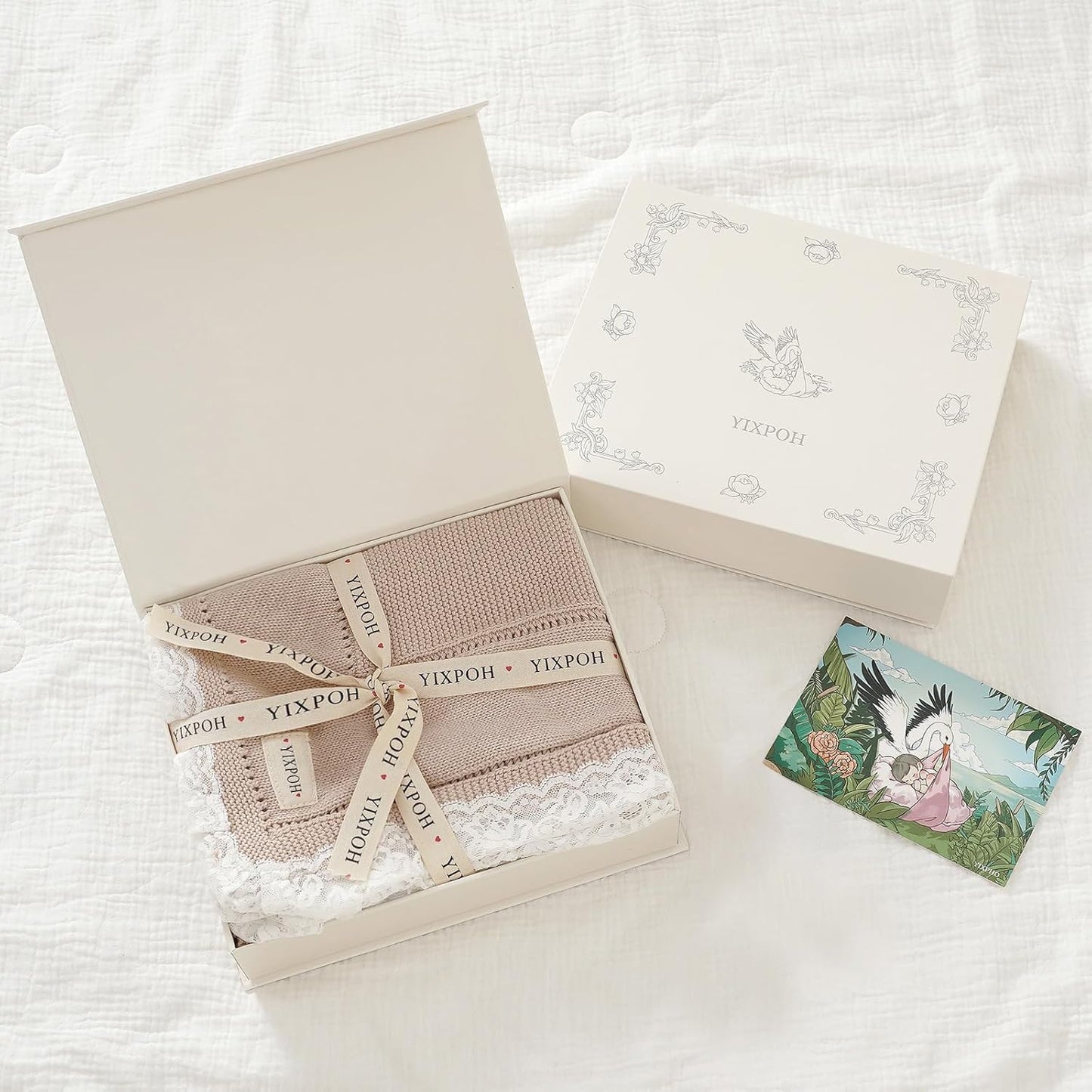 100% Organic Cotton Baby Blanket Knitted Softer Receiving Swaddle Warm Cozy Cuddle Crib Blanket for Newborns Infants Toddlers Boy and Girls Camel