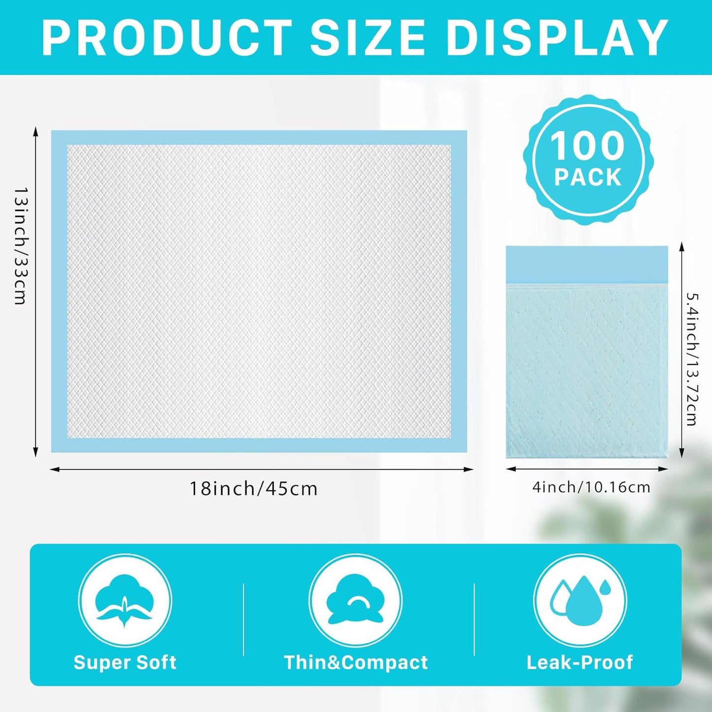 100 Pack Disposable Changing Pad,High Absorbent Diaper Changing Pads,Waterproof Leak Proof Baby Disposable Underpads,Breathable Incontinence Changing Pad for Adult Child Baby Pets,13X18inch