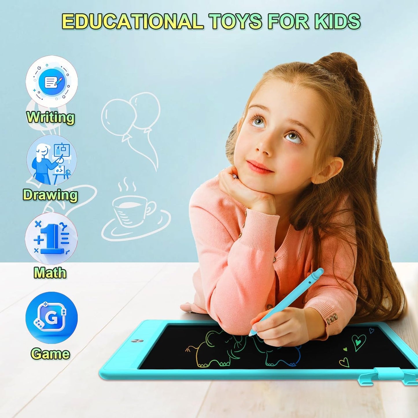 10.5 Inch LCD Writing Tablet for Kids, Colorful Toddler Doodle Board - Erasable Drawing Pad, Educational Learning Toy for Ages 3-8 - Valentine's Day Christmas Birthday Gifts (10.5 Inch, Blue)