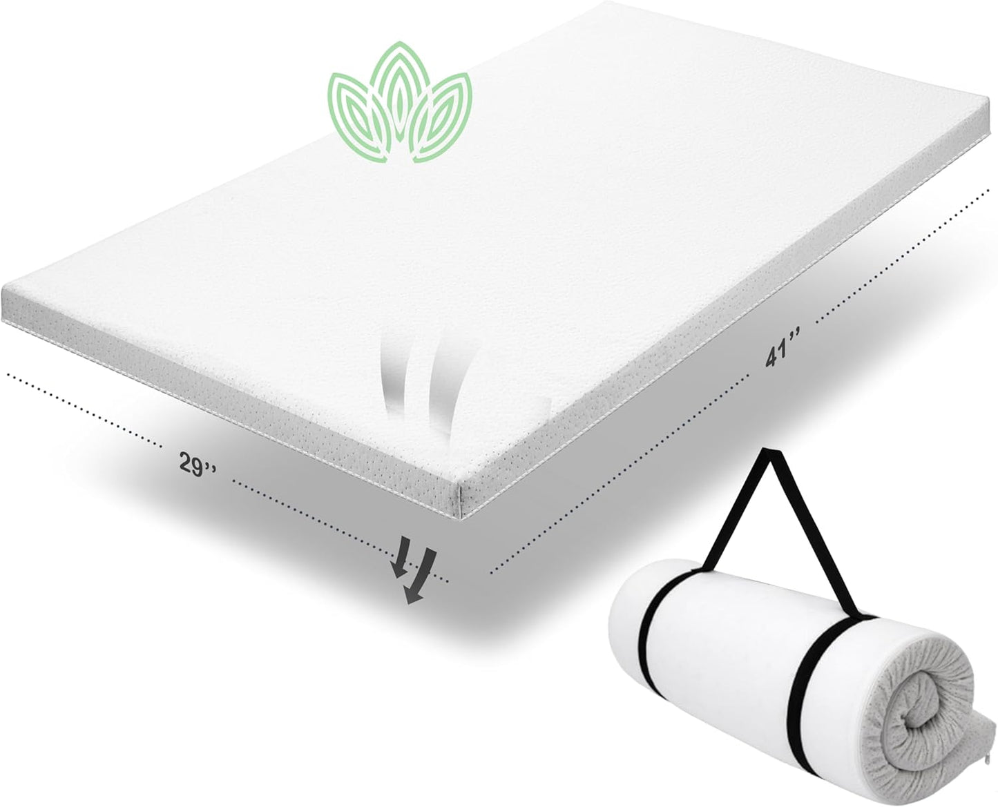 Organic Cotton Pack n Play Topper | CertiPUR-US Baby Mattress Pad for Portable Toddler Bed & Playard w/Washable Waterproof Cover, Soft Ventilated Foam Padding, Nonslip Bottom, Travel Strap | 41x29x1