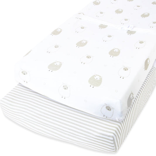 Cuddly Cubs Changing Pad Covers – 2 Pack – Snuggly Soft Plush Cotton Changing Table Covers for Boy, Girl – Fits Perfectly on Summer Infant and Other 16 x 32 Baby Changing Table Pads – Grey Stripes