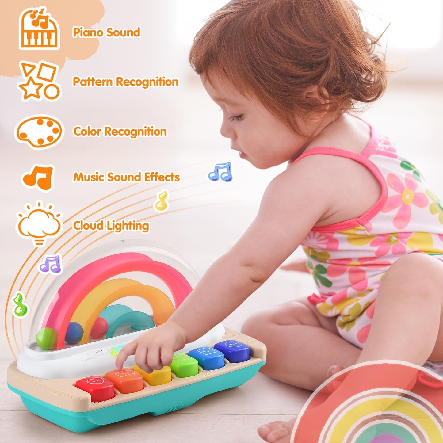 PLAY Baby Musical Toys - Rainbow Baby Piano Music & Sound Light Up Musical Toys for Toddlers 1-3, Multifunctional Baby Pop Up Toy Cause and Effect for Toddlers Age 1+ and Up Girls