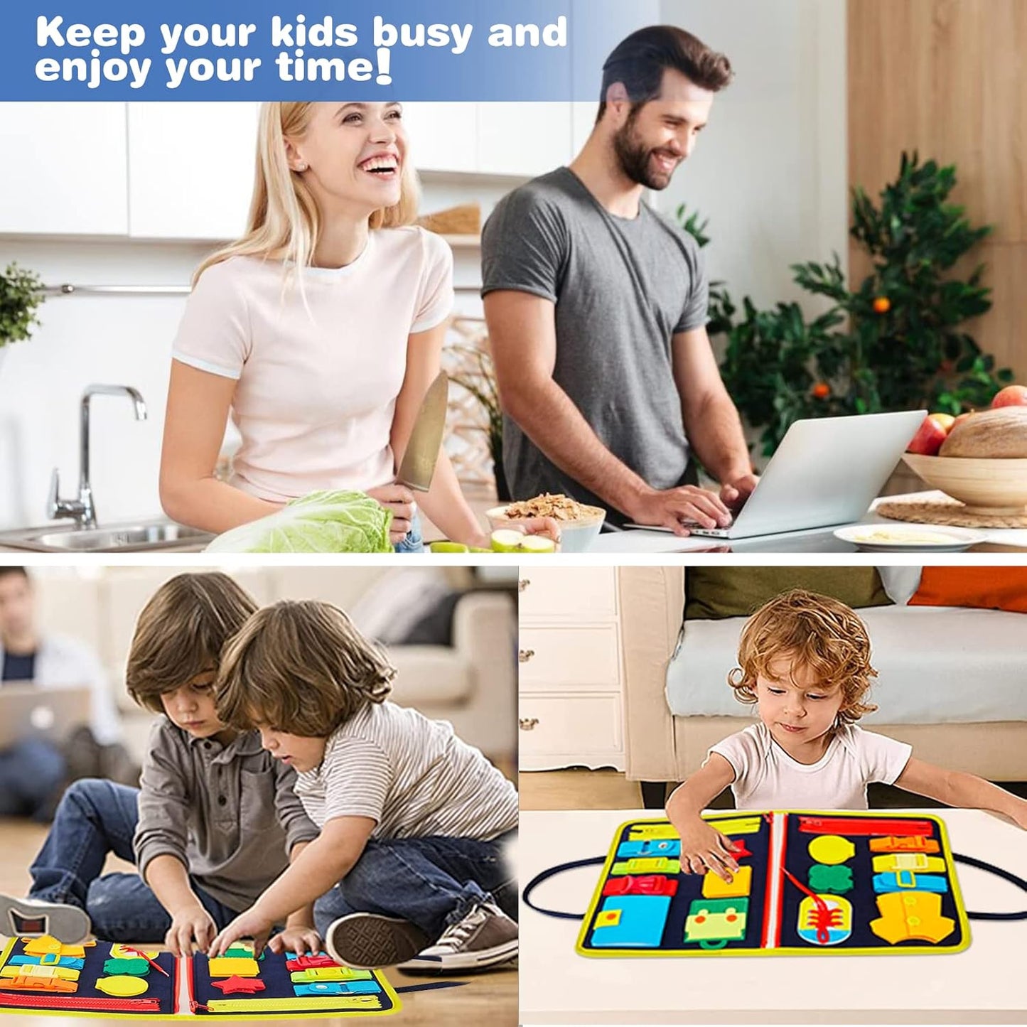 MORNOR Busy Board Montessori Toys for Toddlers Sensory Toys Gifts for 1 2 3 4 Year Old Girls & Boys Preschool Learning Activities Educational Travel Toy for Fine Motor Skills (Blue)