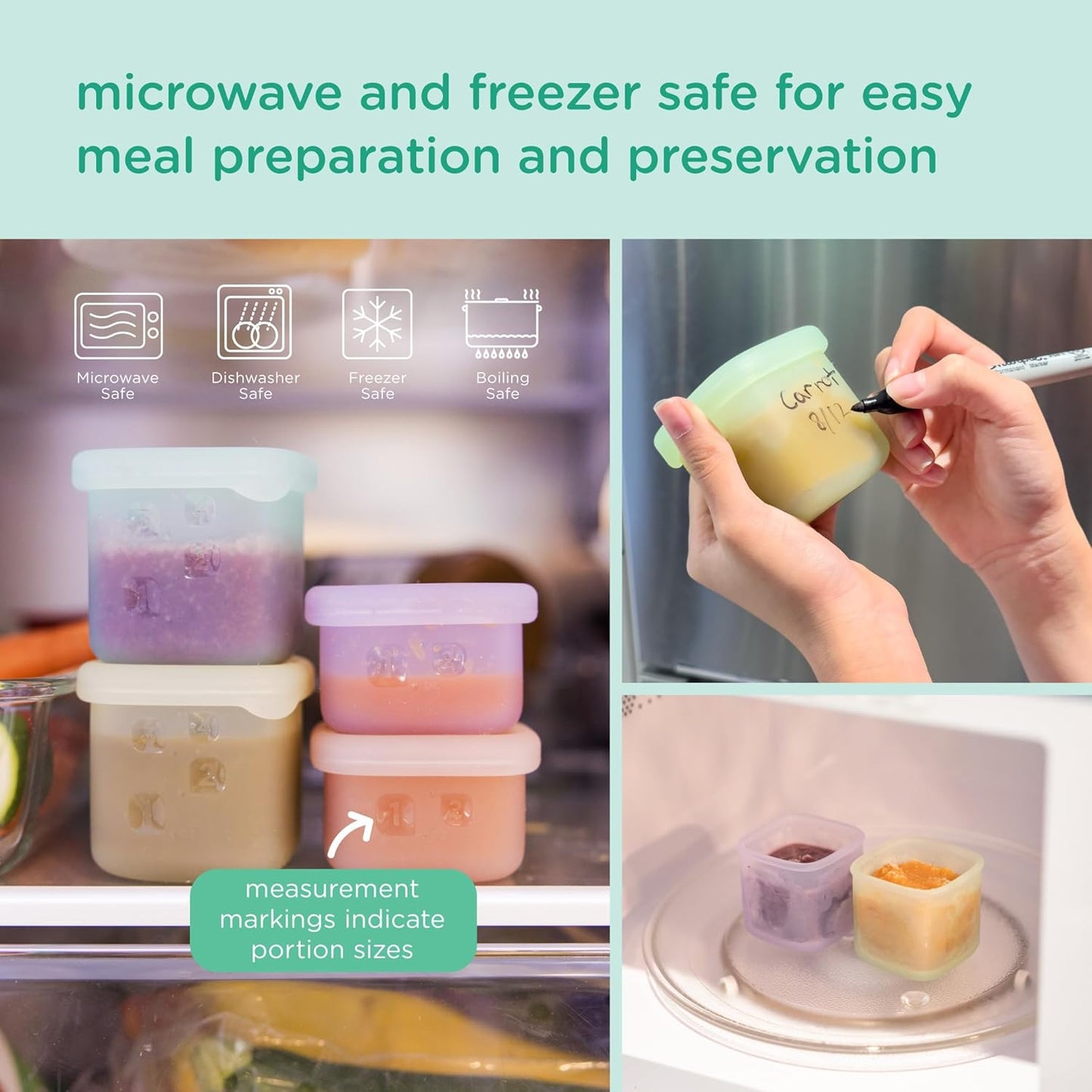 Olababy Clear Sense Silicone Storage Containers 4pk for Baby Food, Snacks, Formula, Puree, Sauce & More | Micro Plastic & BPA-Free | Daycare Essentials for Toddlers and Kids (Coral, 2 oz / 60 ml)