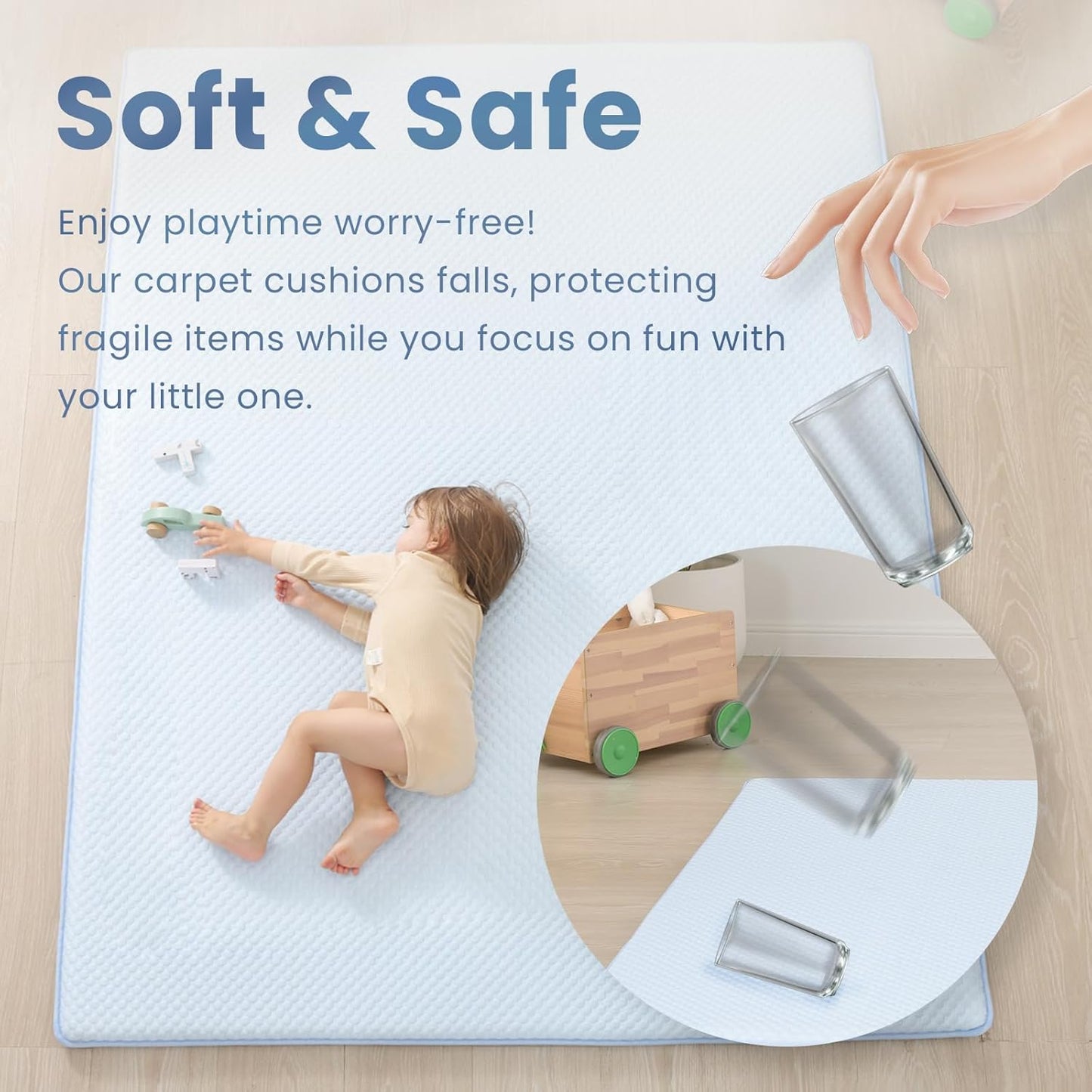 Baby Play Mat for Summer,1.3 Thick Memory Foam Cooling Floor Tummy Time Mat, Soft & Breathable, Non-Slip Rectangular for Toddlers’ Playtime & Rest(Light Blue,39"x59")