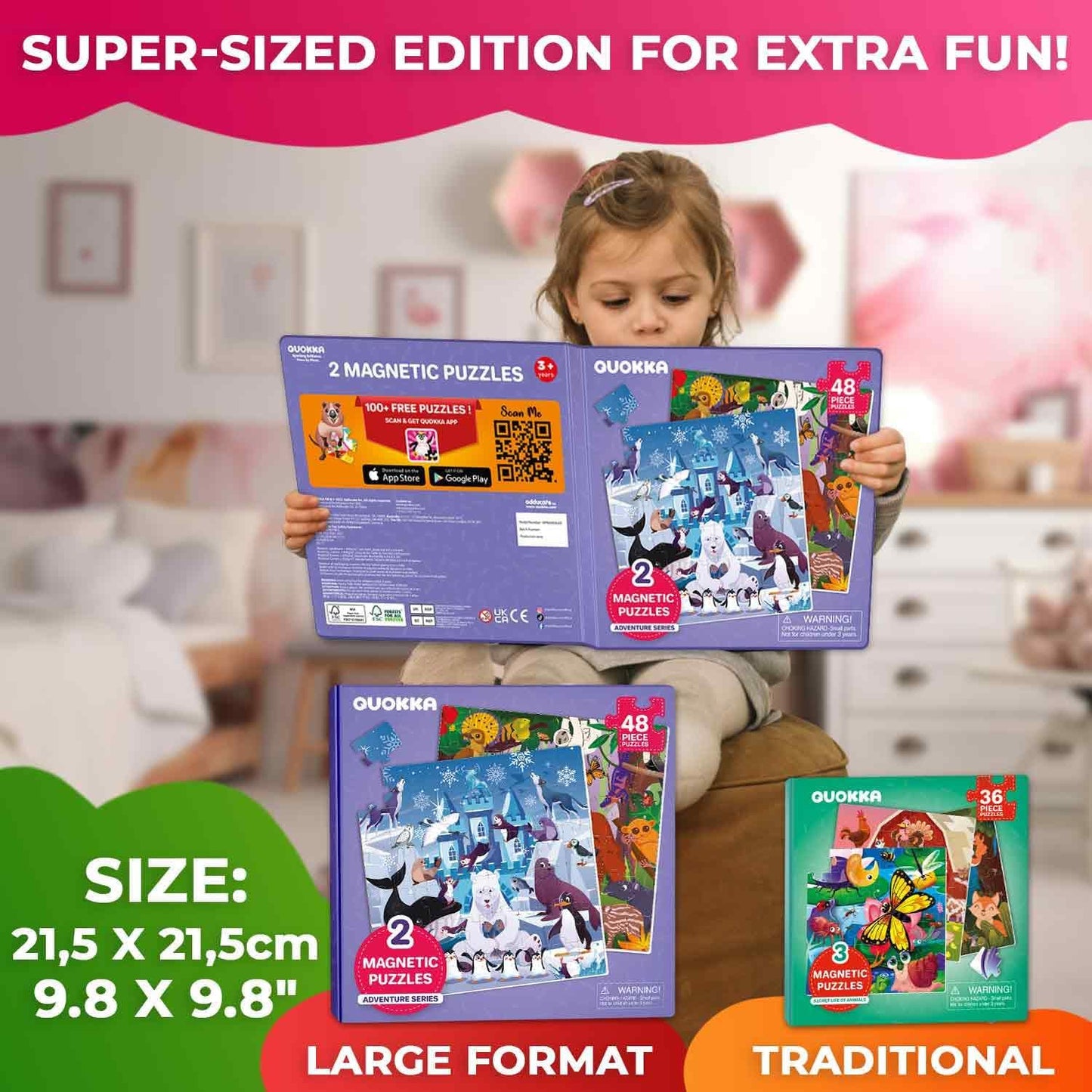 QUOKKA Magnetic Toddler Puzzles Ages 4-6 - 2x48 Travel Puzzles Games for Kids 3-5 Years Old - Activities Car Toy for Boys and Girls 2-4 yo - Polar & Jungle Animals Learning Magnet for Road Trip