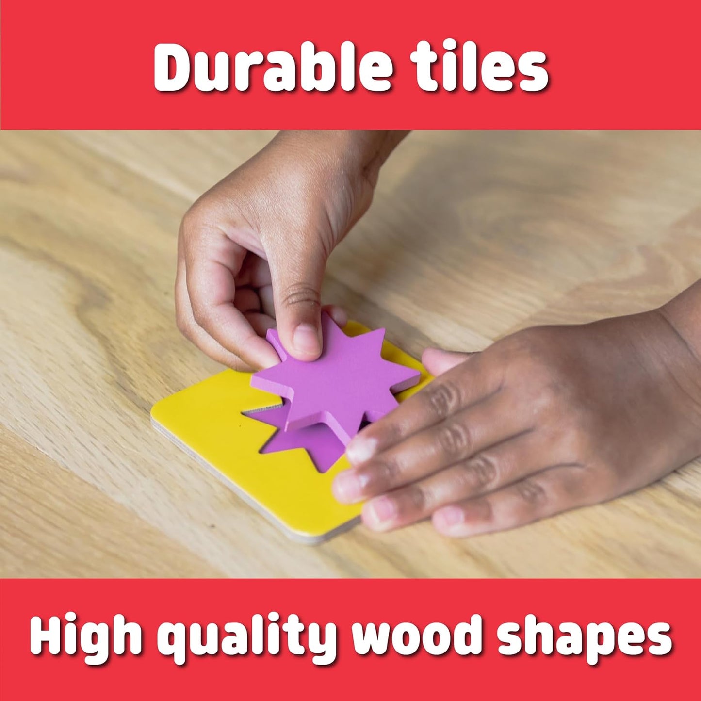 Chuckle & Roar - Matching+ Wooden Sensory Shapes - Logic Puzzles - Premium Wood Construction - Flat Board Puzzle Pieces for Ages 6 and up