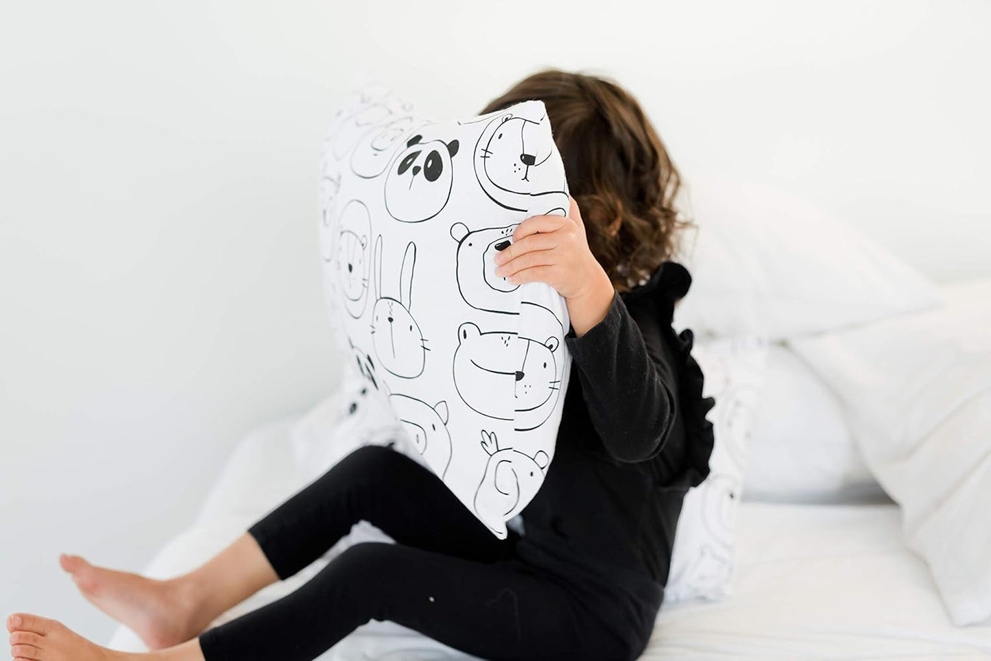 100% Cotton Toddler Pillowcase by ADDISON BELLE - Fits Both 13"x18" and 14"x19" Pillows - Soft, Durable & Breathable (Monochrome Animals)