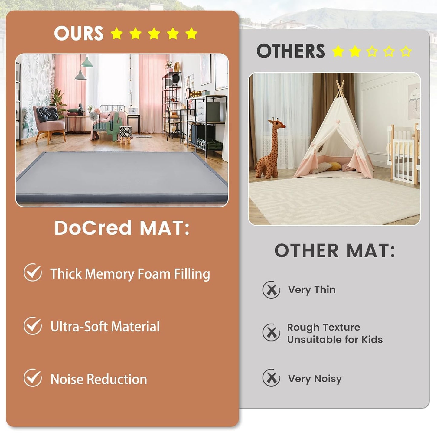 Baby Play Mat for Floor - 1.4" Thick Memory Foam Rug, 70"x59" Playpen Tummy Time Mat, Soft Velvet Nursery Rug, Large Padded Crawling Mat, Cushioned Pads for Playroom Toddlers, Infants, Yoga, Tatami