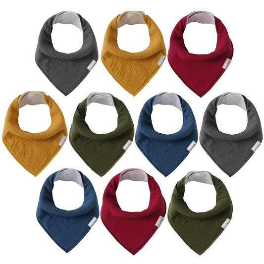 Muslin Baby Bibs for Boys Girls,10 Pack Super Absorbent Baby Bandana Drool Bibs Set for Teething and Drooling,100% Cotton Soft for Infant,Newborn