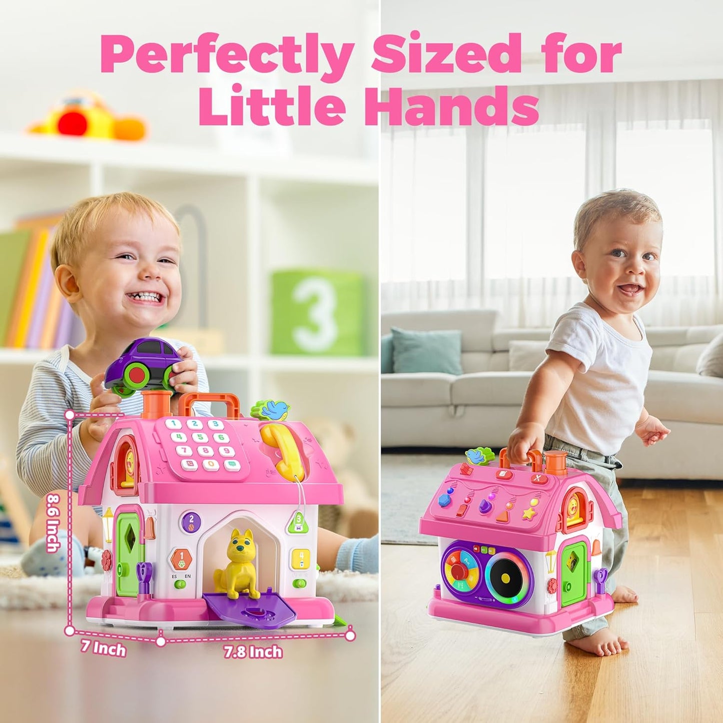 Montessori Toy for 1 Year Old Girl Gifts, Musical Bilingual Educational Toddler Toy Age 1-2 Yr 12-18 Month, First Birthday Gift for 1 Year Old Girl (Pink)