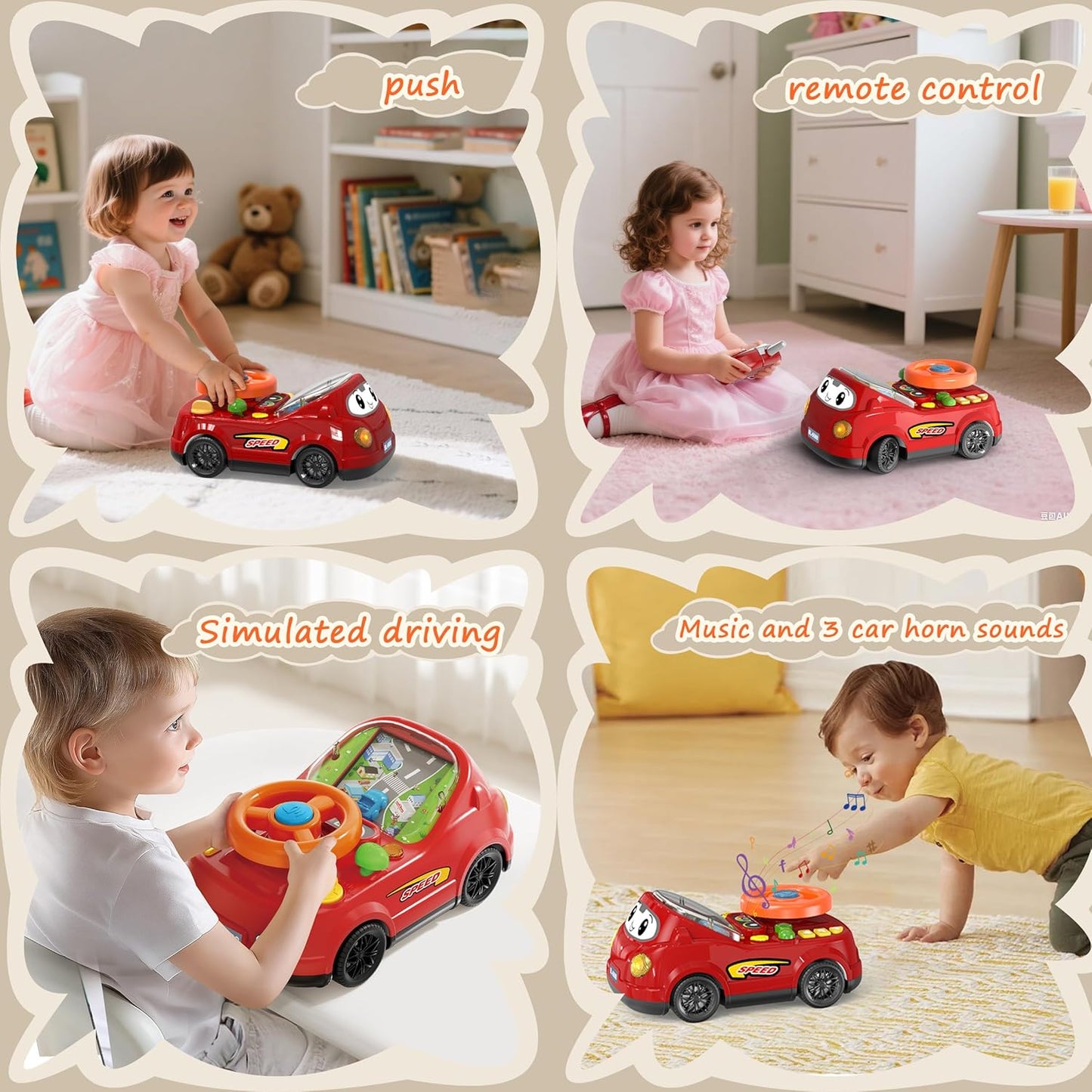 2-in-1 Toddler RC Car & Steering Wheel Toy with Music | Interactive Simulation Driving Adventure Toy for 18+ Months Baby Learning | Gift for 1.5+ Years Old Boys Girls