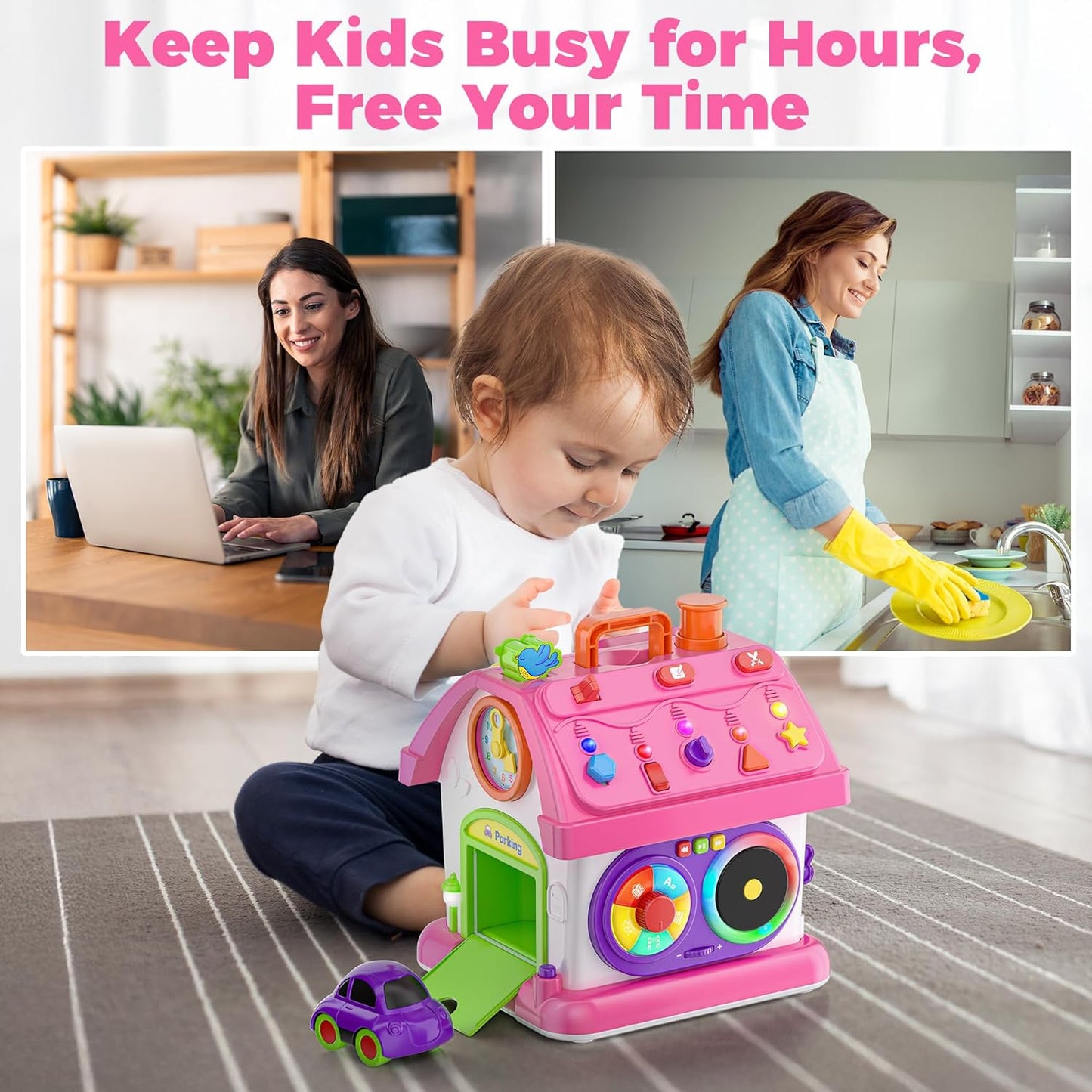 Montessori Toy for 1 Year Old Girl Gifts, Musical Bilingual Educational Toddler Toy Age 1-2 Yr 12-18 Month, First Birthday Gift for 1 Year Old Girl (Pink)