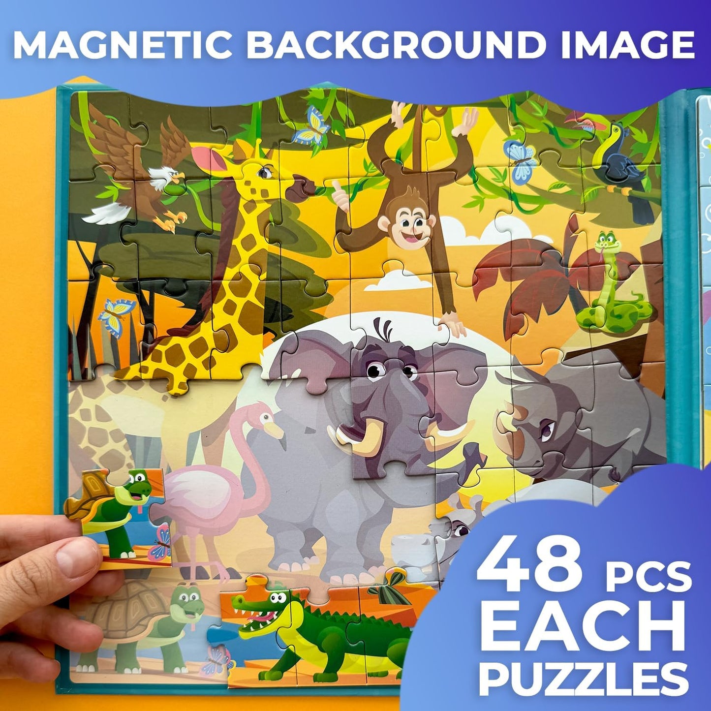 QUOKKA Magnetic Puzzles for Toddlers 2-4 - 2x48 Travel Puzzle Games for Kids Ages 3-5 Years Old - Car Activities Toy for Boys and Girls 4-6 yo - Africa & Ocean Animals Learning Magnet for Road Trip